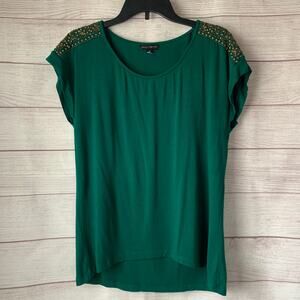 Willi Smith Green and Gold Blouse Stud Embellishments on Shoulders Size Medium